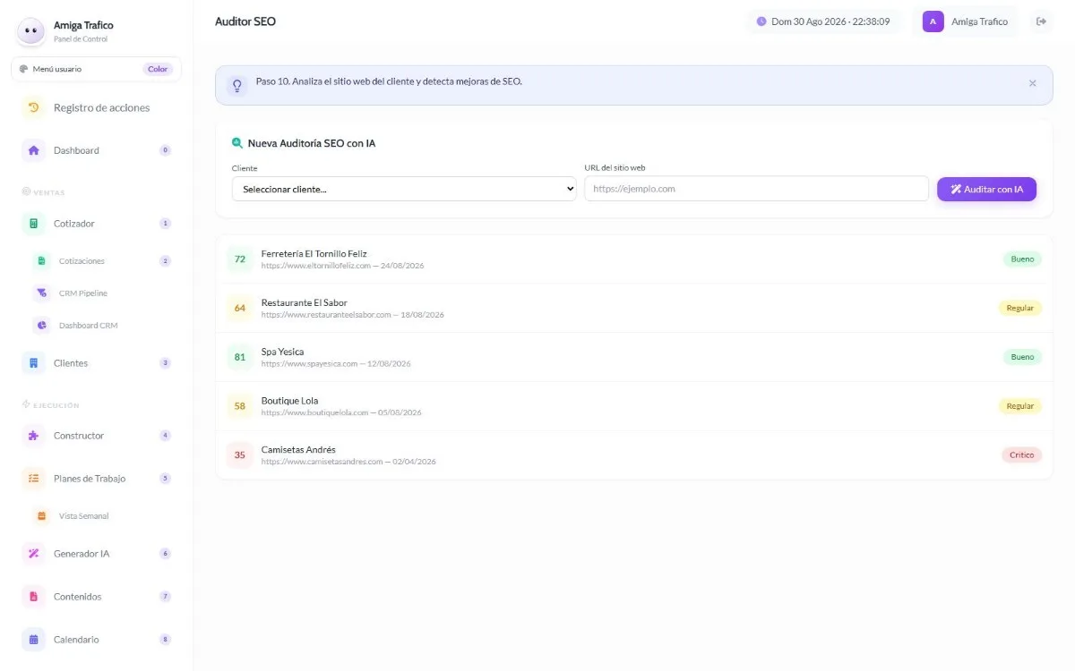Auditoría del sitio, con su nota