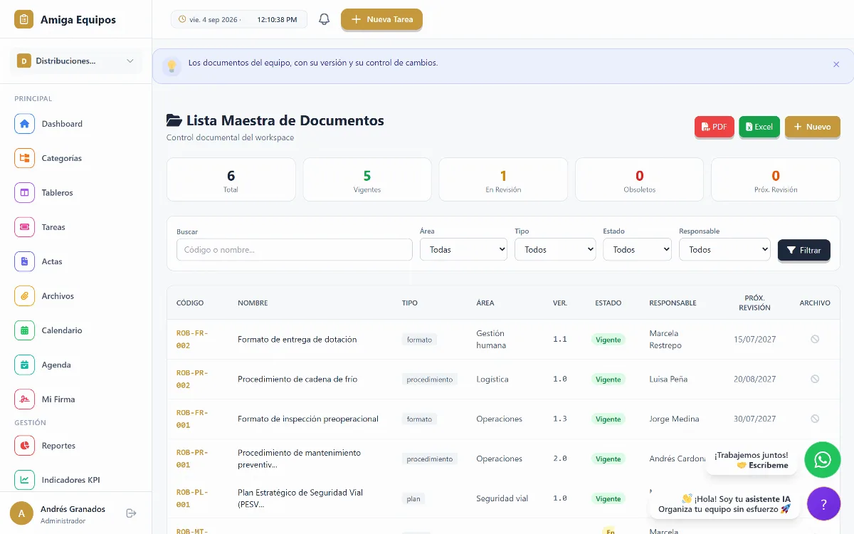 Documentos con su versión